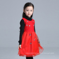 Inverno vermelho crianças vestido de outono inverno avental casacos vestidos de meninas moda avental para crianças flores appliqued